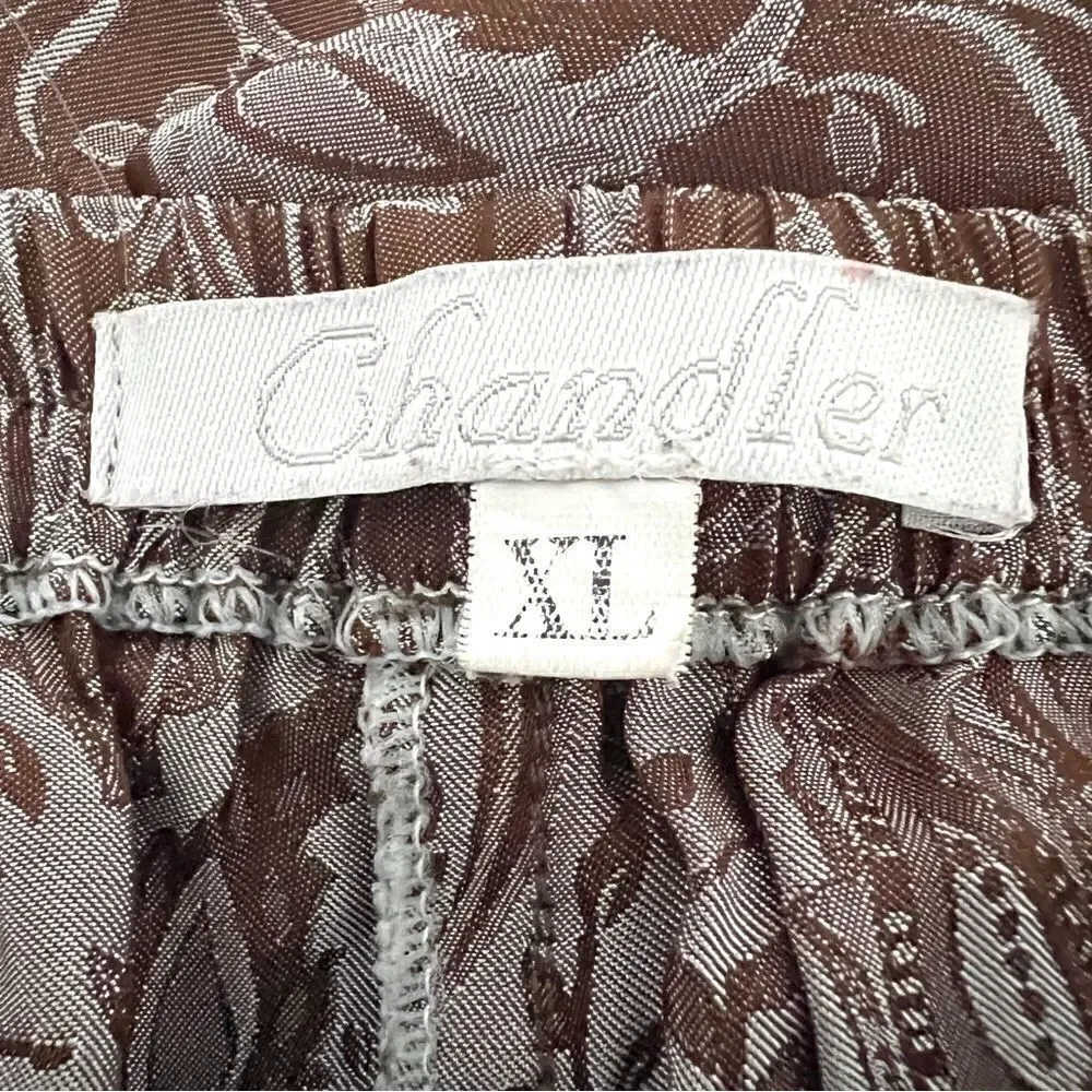Vintage Chandler Ladies 2 Piece Pajama Set XL L Paisley Damask Cocoa Brown Aqua